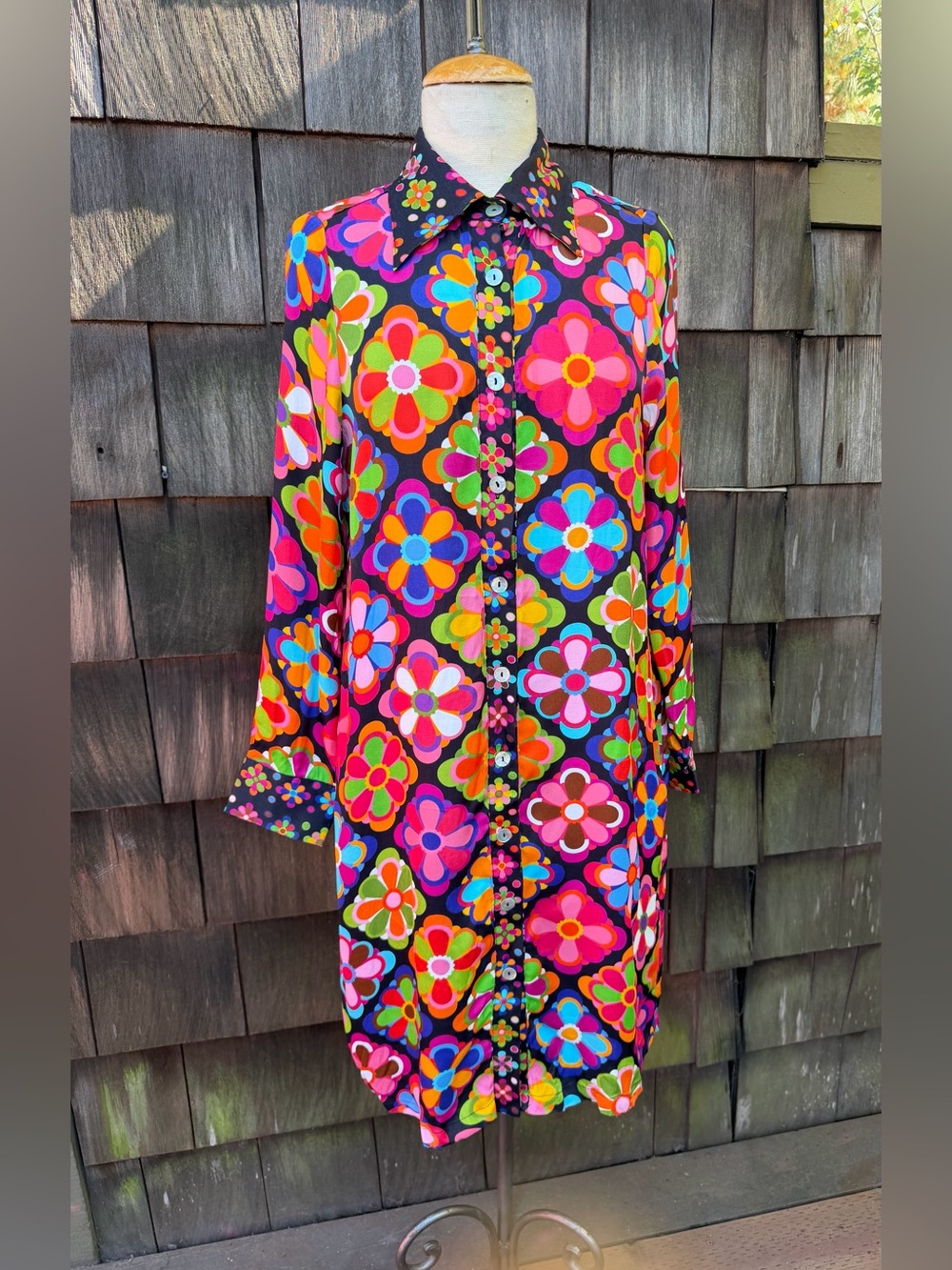 Lesley Evers shirt dress NWT Zelda Jubilee flowers print multicolor Sz L.